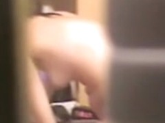 Hot titted doll waving ass on window voyeur video