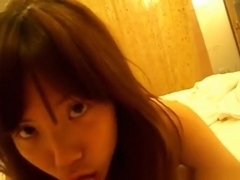 Super cute asian girl sucks her bf's cock pov