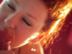 Awesome busty redhead Flesh gives a blowjob