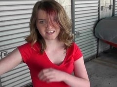 Teen cutie sucking a cock for money in the garage