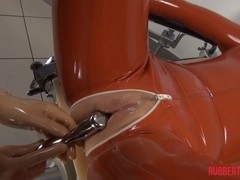 FEMALE MASK RUBBER DOLL TRANSFORMATION, FINGERING AND FAKE PENIS