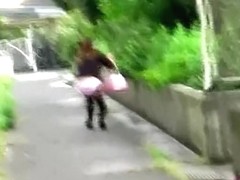 Street sharking with Asian sweetie having her skirt taken away