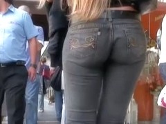 Long hair blonde in tight jeans voyeur candid street video