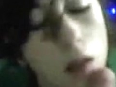 Beautiful girlfriend gets cum in her eye after giving a blowjob