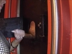 Wife getting cummed on at glory hole