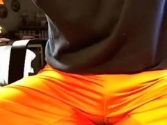 Touching my bulge in shiny Adidas trackies and smoke