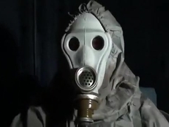 Elastrator play with gasmask and NBC dress