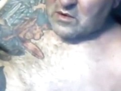 Dad with tattoos play and cum