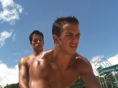 Two hot muscular guys go at it by the pool- The French Connection