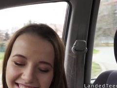Cute teen hitchhiker sucks cock in car