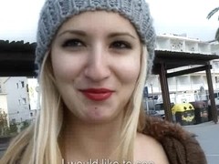 Amateur blonde girl screwed in public for cash