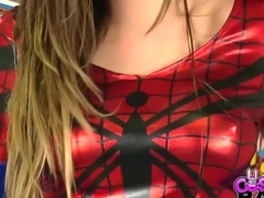 COSPLAY BABES Spider Woman Cums in Comic Store