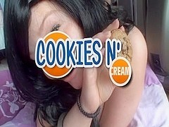 Private porn video with a girl eating cookies with cum