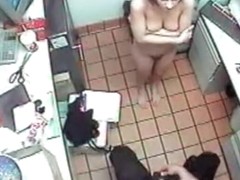 Frisky brunette girl goes naked in the public place