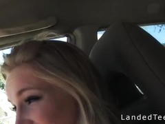 Sexy blonde teen hitchhiker sucks cock