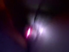 Chunky and indecent wife in the dark masturbating with a stick
