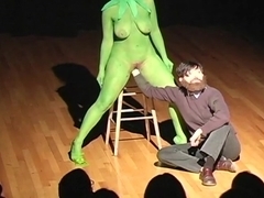 Performance - nude artist as Kermit hand puppet