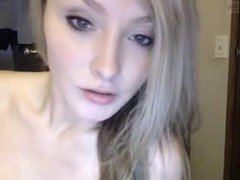 Breasty golden-haired engulf ramrod and takes a facial on web camera