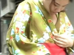 Hot milf in traditional Japanese clothes got boob sharked