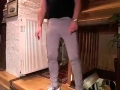 Pissing , bulging in very tight trackies