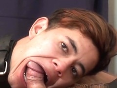 Submissive young homo takes loads of cum after raw fucking