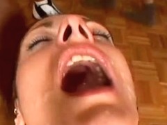 skank uses mouth as cum recepticle