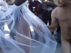 Naughty married couple dances naked with their friend in public