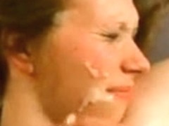 Amateur wench receiving a massive cumshot on her face