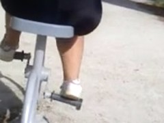 Big ass outdoor Gym see through leggin