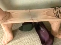 Blond MILF Rebecca masturbates in stockings