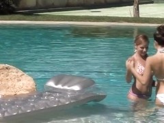 Billy and Jaquelin from Sapphic Erotica have lesbian sex in the pool