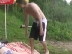 Russian mature Mom and her boy on the nature! Amateur!
