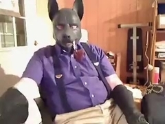 Office wolf enjoys a pipe and jacks-off