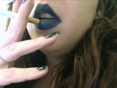 Chubby Teen in Dark Lipstick Smoking Red Cork Tip Real Natural Coughing