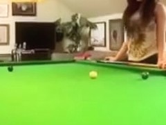 Ashley Emma Strips On The Snooker Table