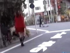 Sharking of a lovely Asian chick in a short red skirt