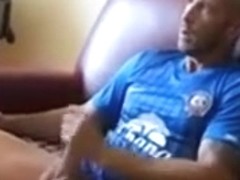 wanking in red soccer socks