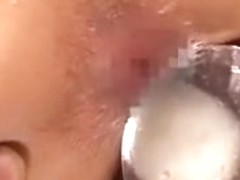 Japanese beauty farts anal creampie on a spoon and eats it