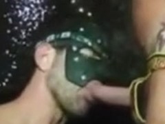 Masked man gets drilled