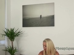 Beautiful blonde gets creampie on casting