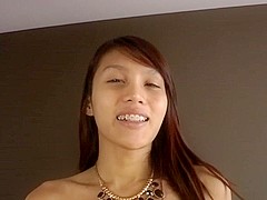 Asian TS babe Candise strokes her boner in solo masturbation