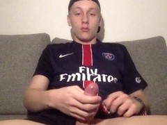 Danish teen cam-guy jerking off his nice cock and fingers his ass hard