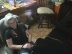 Hot short haired blonde freak bangs her pussy in the barn