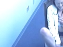 Hidden cam captures office foot job