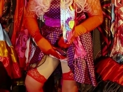 Shiny Satin Sissy Wearing Polka Dot Dress