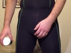 Lubed cum through lycra cycle jammers - a mess - part 1