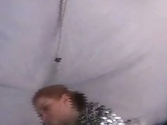 Up skirt voyeur clip of a redhead teen flashing her tight ass in public