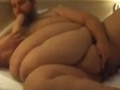 Chubby superchub jerkin-off at a hotel room up to cum discharged