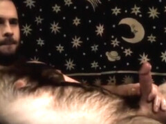 Hairy Straight Dude Blows a Ton of Cum, Blocks it From Flying All Over