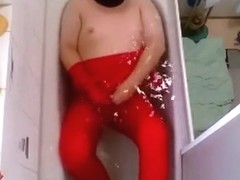 lycra zentai rot badewanne 3